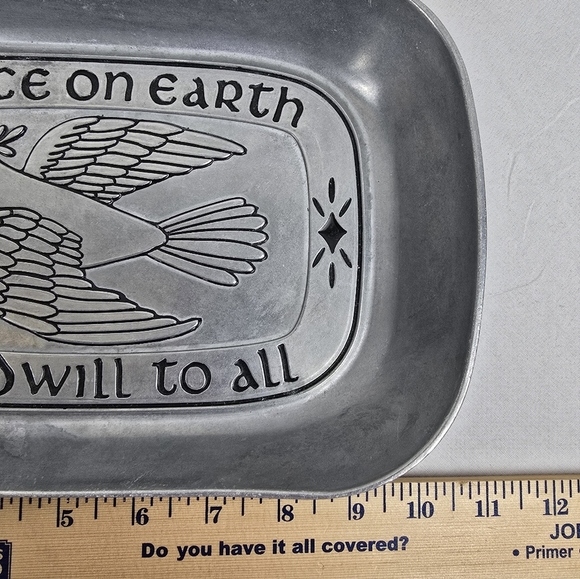 Wilton Armetal "Peace On Earth Goodwill To All" Dove Design Large Silver Tray - Picture 6 of 7